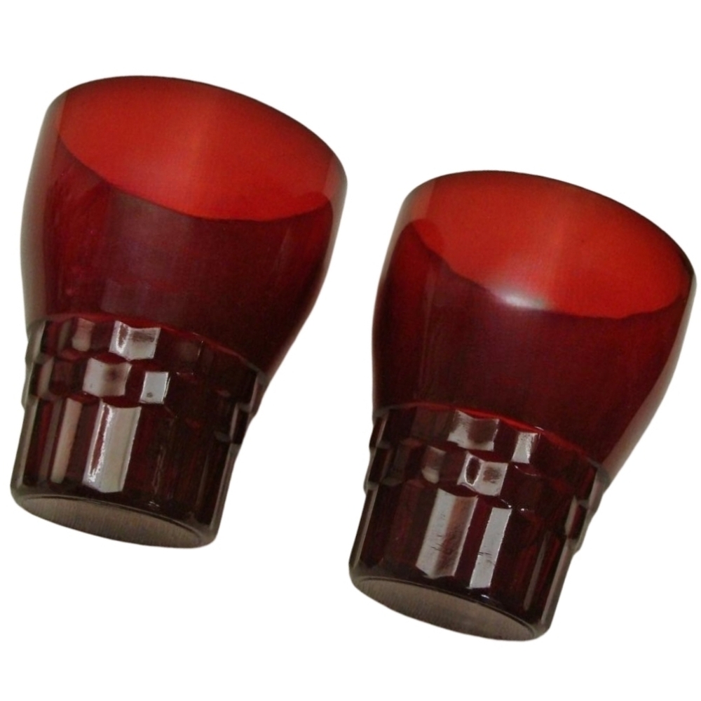 Set 2 Vintage Christmas MCM Bar Glasses Royal Ruby Red 50s Faceted Glass Windsor